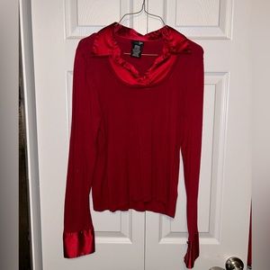 Long‎ sleeve sweater w/ satin collar and cuffs Medium